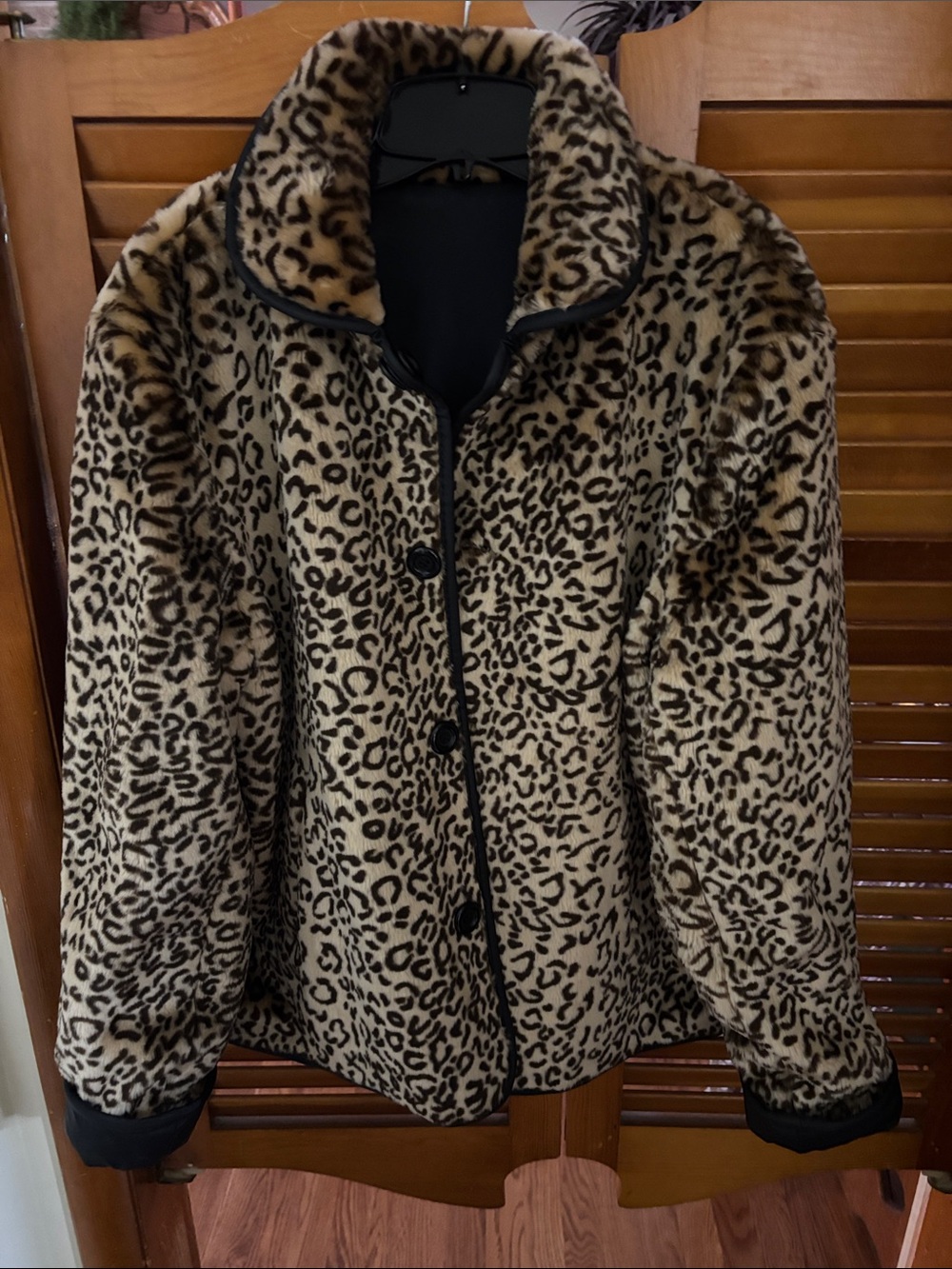 Reversible Leopard Print Faux Fur Jacket - Beige/Black